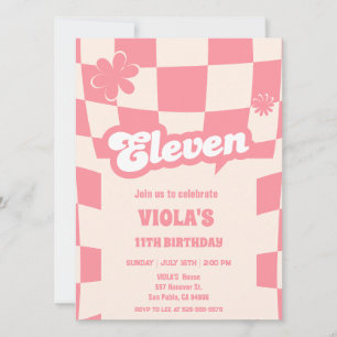 Groovy Retro Eleven Roze 11e verjaardag Kaart