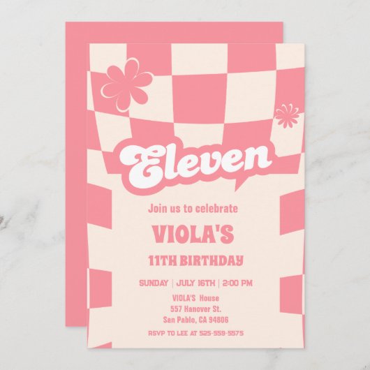 Groovy Retro Elfroze 11e verjaardag Kaart (Voorkant / Achterkant)