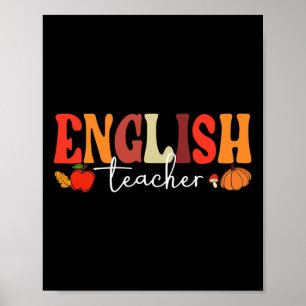 Groovy Retro English Teacher Herfst Vibes Autumn T Poster