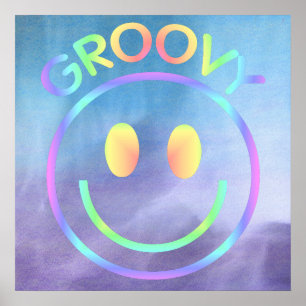Groovy Retro Face Paarse Pastels Poster