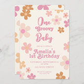 Groovy Retro Floral 1e verjaardag Kaart (Voorkant / Achterkant)