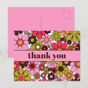 Groovy Retro Floral 60s 70s Flowers Hartelijk dank Briefkaart