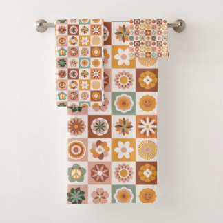 Groovy Retro Floral Check Bad Handdoek
