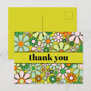 Groovy Retro Floral Colorful 60s 70s Dank u Briefkaart
