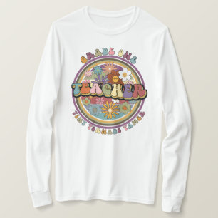 Groovy Retro Floral Daisy Grade One Docent Naam T-shirt