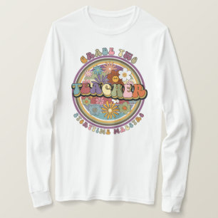 Groovy Retro Floral Daisy Grade Two Docent Naam T-shirt