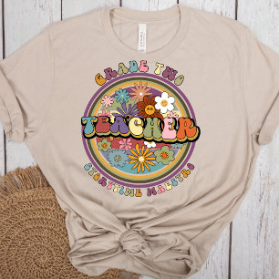 Groovy Retro Floral Daisy Grade Two Docent Naam T-shirt
