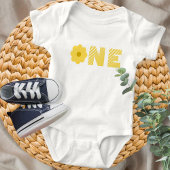 Groovy Retro Floral First Birthday Theme Tee Romper