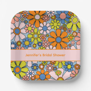 Groovy Retro Floral gepersonaliseerd Vrijgezellenf Papieren Bordje