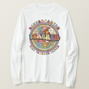 Groovy Retro Floral Kleuterschool Docent Naam T-shirt