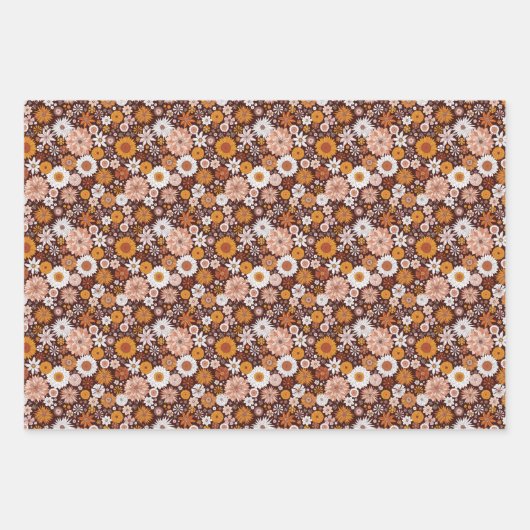 Groovy Retro Flower Garden Pattern Inpakpapier Vel (Voorkant)