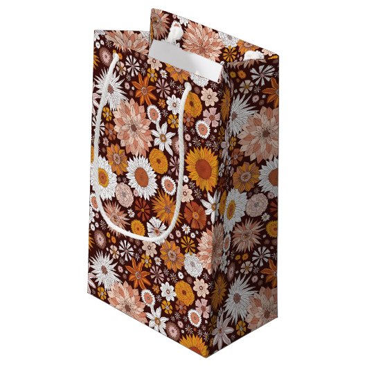 Groovy Retro Flower Garden Pattern Klein Cadeauzakje (Achterkant Gekanteld)