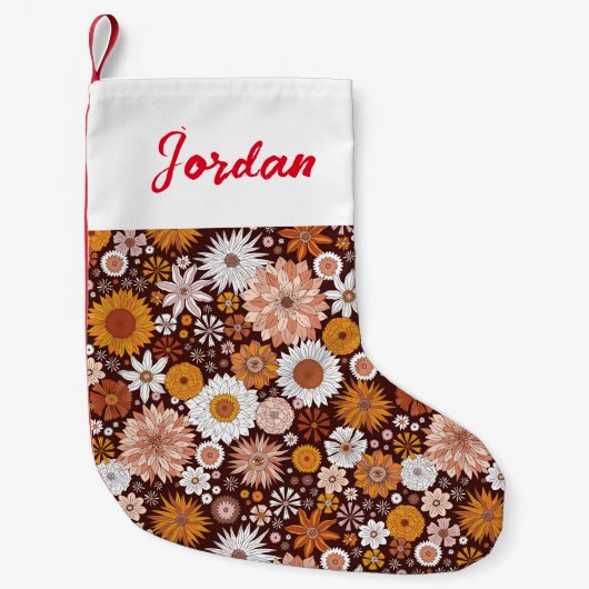 Groovy Retro Flower Garden Pattern Kleine Kerstsok (Voorkant)