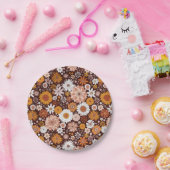 Groovy Retro Flower Garden Pattern Papieren Bordje (Feest)