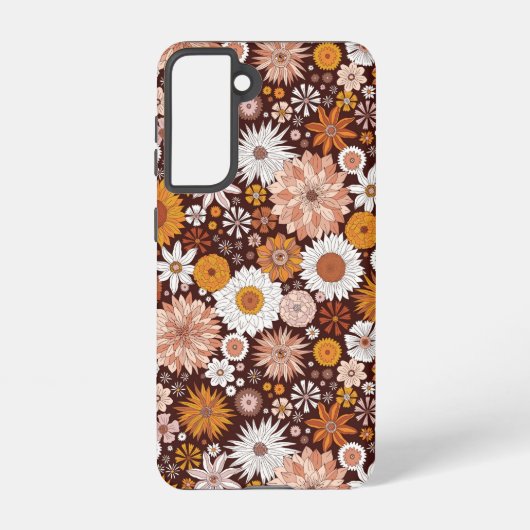 Groovy Retro Flower Garden Pattern Samsung Galaxy Hoesje (Achterkant)