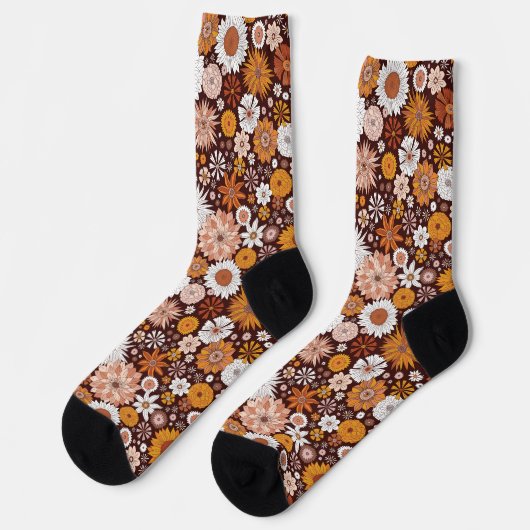 Groovy Retro Flower Garden Pattern Sokken (Links)