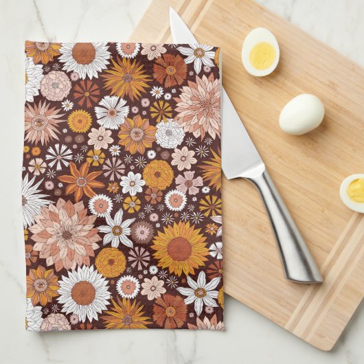 Groovy Retro Flower Garden Pattern Theedoek (Quarter Fold)