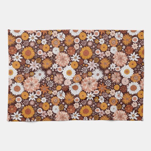 Groovy Retro Flower Garden Pattern Theedoek (Horizontaal)