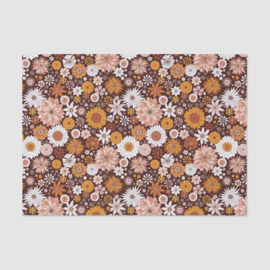 Groovy Retro Flower Garden Pattern Tissuepapier (Voorkant)