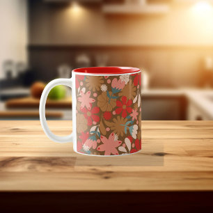 Groovy Retro Flower Power in het Rood Tweekleurige Koffiemok
