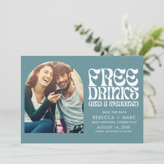 Groovy Retro Foto Bruiloft Save the Date (Staand voorkant)