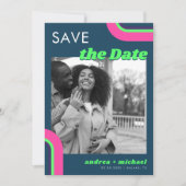 Groovy Retro Foto Opslaan van de datum – Blauwgroe Save The Date (Voorkant)