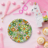 Groovy Retro Garden 60s 70s Floral Pattern Papieren Bordje (Feest)