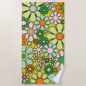 Groovy Retro Garden 60s 70s Floral Pattern Strandlaken (Voorkant)