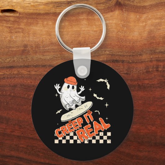 Groovy Retro Ghost Halloween Creep It Real Boys SK Sleutelhanger (Voorkant)