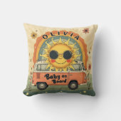 Groovy Retro Glimlachende Baby Zon, Vrede & Liefde Kussen (Voorkant)