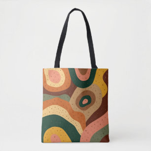 Groovy retro golven en stippen met levendige kleur draagtas