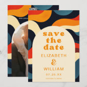 Groovy Retro Golvende Boho Trouwfoto QR-code Save The Date (Voorkant / Achterkant)