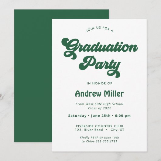 Groovy Retro Graduation Party Invitation Feestdagenkaart (Voorkant / Achterkant)