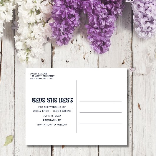 Groovy Retro Gratis Drinken Bruiloft Save the Date Aankondigingskaart