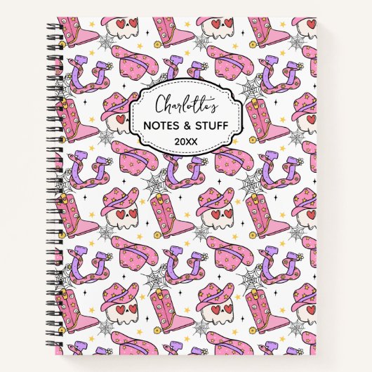 Groovy Retro Halloween Cowboy Monogram Notitieboek (Voorkant)