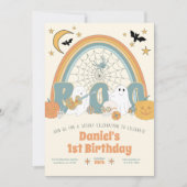 Groovy Retro Halloween Ghost Boy's Verjaardag Kaart (Voorkant)