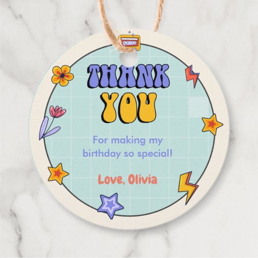 Groovy Retro Hippie Bedankt Verjaardagsfeest Bedankjes Labels (Achterkant)