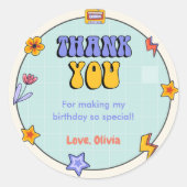 Groovy Retro Hippie Bedankt Verjaardagsfeest Ronde Sticker (Voorkant)