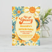 Groovy Retro Hippie Bloemengeel Sinaasappel Verjaa Kaart (Staand voorkant)