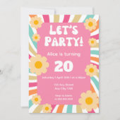 Groovy Retro Hippie Daisy Roze 20e verjaardag Kaart (Voorkant)