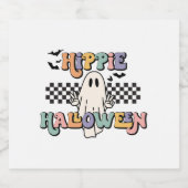 Groovy Retro Hippie Halloween Ghost Sparkling Wijnetiket (Enkel label)