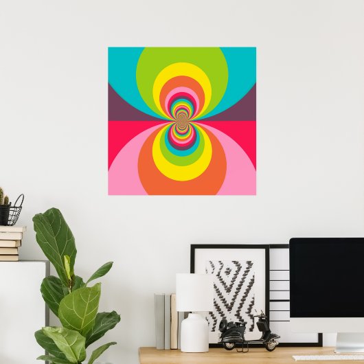 Groovy Retro Hippie Rainbow Kaleidoscope Poster (Thuiskantoor)