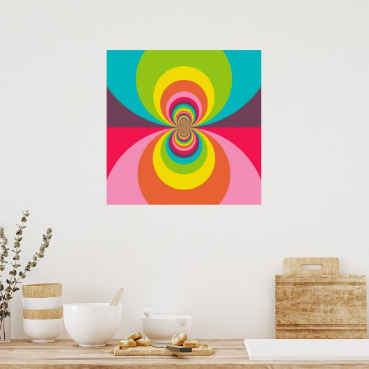 Groovy Retro Hippie Rainbow Kaleidoscope Poster (Keuken)
