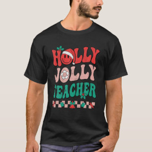 Groovy Retro Holly Xmas Jolly leraar kerstvii T-shirt