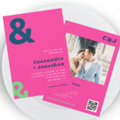 Groovy Retro Hot Roze Ampersand QR Code Bruiloft Kaart