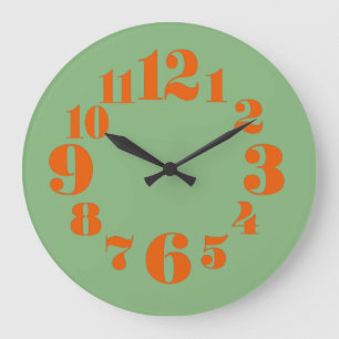 Groovy /Retro jaren 1970 Sinaasappel en Groen Grote Klok