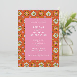 Groovy Retro Jaren 60 Bloem Oranje Roze Verjaardag Kaart