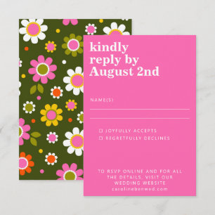 Groovy Retro Jaren 60 Bloemen Helder Roze Groen Hu RSVP Kaartje