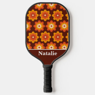 Groovy retro jaren 70 hippie sinaasappel bloem gep pickleball paddle