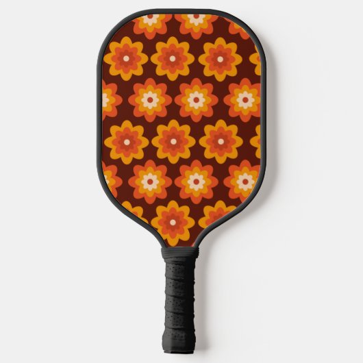 Groovy retro jaren 70 hippie sinaasappel bloem gep pickleball paddle (Achterkant)
